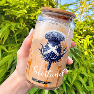 Scotland Thistle Floral Emblem Saltire Flag Glass Can Patriotic Scottish Heritage