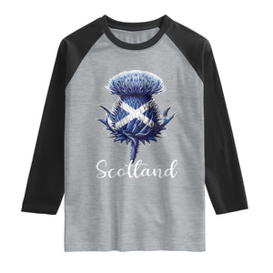 Scotland Thistle Floral Emblem Saltire Flag Raglan Shirt Patriotic Scottish Heritage