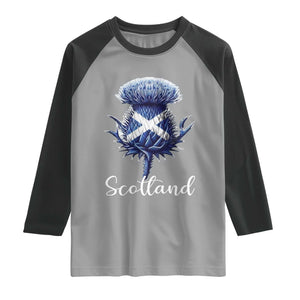 Scotland Thistle Floral Emblem Saltire Flag Raglan Shirt Patriotic Scottish Heritage