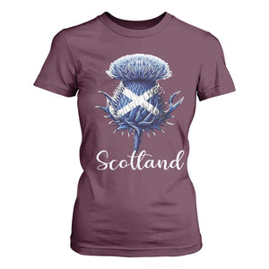 Scotland Thistle Floral Emblem Saltire Flag T Shirt For Women Patriotic Scottish Heritage