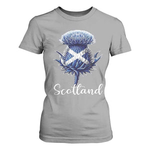 Scotland Thistle Floral Emblem Saltire Flag T Shirt For Women Patriotic Scottish Heritage