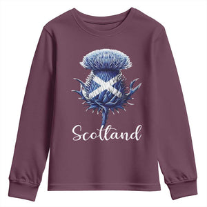 Scotland Thistle Floral Emblem Saltire Flag Youth Sweatshirt Patriotic Scottish Heritage