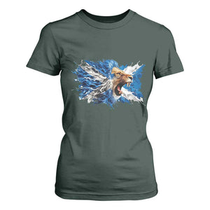 Roaring Scottish Lion T Shirt For Women Braveheart Scotland Flag Pride TS02 Dark Forest Green Print Your Wear