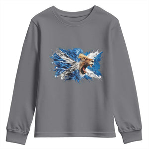 Roaring Scottish Lion Youth Sweatshirt Braveheart Scotland Flag Pride TS02 Charcoal Print Your Wear