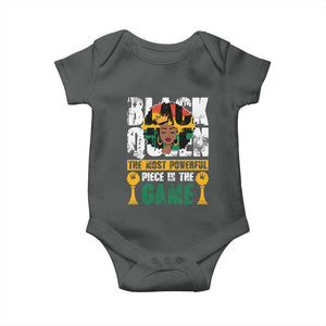 Black Queen Baby Onesie The Most Powerful Piece In The Game Afro Melanin TS02 Dark Heather Print Your Wear