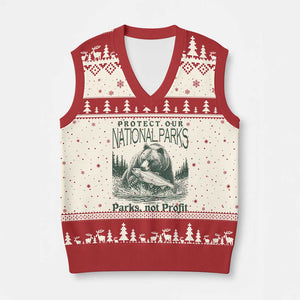 Protect Our National Parks V-Neck Knit Sweater Vest Parks Not Profits Retro Bear Nature Graphic TS02 Beige Red Print Your Wear