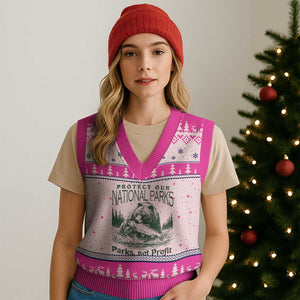 Protect Our National Parks V-Neck Knit Sweater Vest Parks Not Profits Retro Bear Nature Graphic TS02 Hot Pink Print Your Wear
