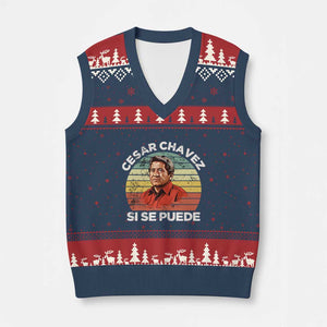Cesar Chavez V-Neck Knit Sweater Vest Si Se Puede Mexican Hispanic Heritage Month Vintage TS02 Navy Red Print Your Wear