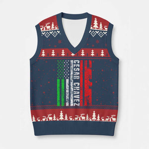 Cesar Chavez V-Neck Knit Sweater Vest American Mexican Flag Patriotic Mexico Distressed TS02 Navy Red Print Your Wear