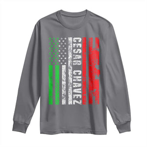 Cesar Chavez Long Sleeve Shirt American Mexican Flag Patriotic Mexico Distressed TS02 Charcoal Print Your Wear