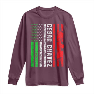 Cesar Chavez Long Sleeve Shirt American Mexican Flag Patriotic Mexico Distressed TS02 Maroon Print Your Wear