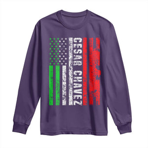 Cesar Chavez Long Sleeve Shirt American Mexican Flag Patriotic Mexico Distressed TS02 Purple Print Your Wear