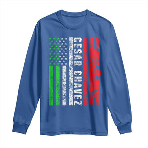 Cesar Chavez Long Sleeve Shirt American Mexican Flag Patriotic Mexico Distressed TS02 Royal Blue Print Your Wear