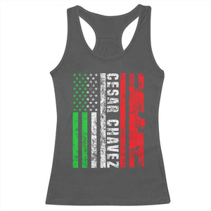 Cesar Chavez Racerback Tank Top American Mexican Flag Patriotic Mexico Distressed TS02 Dark Heather Print Your Wear