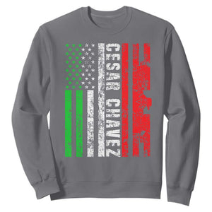 Cesar Chavez Sweatshirt American Mexican Flag Patriotic Mexico Distressed TS02 Charcoal Print Your Wear