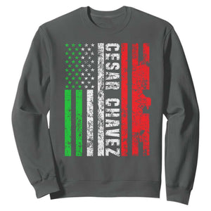 Cesar Chavez Sweatshirt American Mexican Flag Patriotic Mexico Distressed TS02 Dark Heather Print Your Wear
