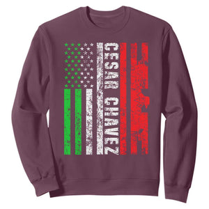 Cesar Chavez Sweatshirt American Mexican Flag Patriotic Mexico Distressed TS02 Maroon Print Your Wear
