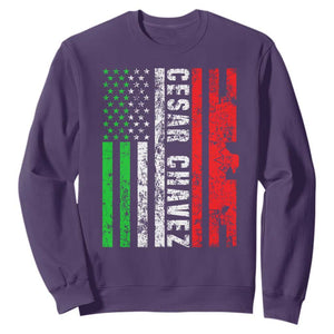 Cesar Chavez Sweatshirt American Mexican Flag Patriotic Mexico Distressed TS02 Purple Print Your Wear
