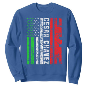 Cesar Chavez Sweatshirt American Mexican Flag Patriotic Mexico Distressed TS02 Royal Blue Print Your Wear