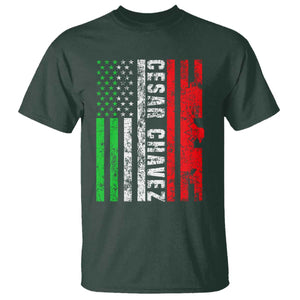 Cesar Chavez T Shirt American Mexican Flag Patriotic Mexico Distressed TS02 Dark Forest Green Print Your Wear