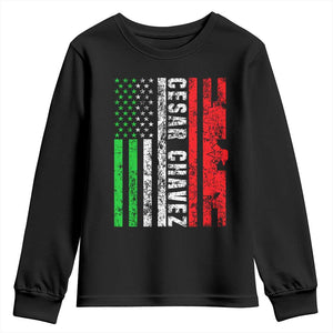 Cesar Chavez Youth Sweatshirt American Mexican Flag Patriotic Mexico Distressed TS02 Black Print Your Wear