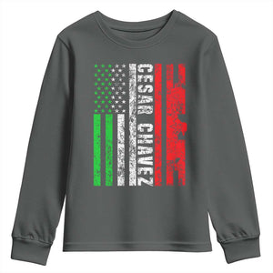 Cesar Chavez Youth Sweatshirt American Mexican Flag Patriotic Mexico Distressed TS02 Dark Heather Print Your Wear