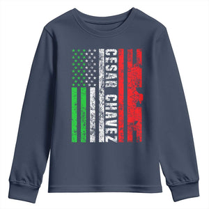 Cesar Chavez Youth Sweatshirt American Mexican Flag Patriotic Mexico Distressed TS02 Navy Print Your Wear