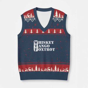 WTF Whiskey Tango Foxtrot V-Neck Knit Sweater Vest Military Phonetic Alphabet Funny TS02 Navy Red Print Your Wear