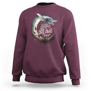 Dragonfly Sweatshirt Follow Your Dream Moon Child Dragonfly Dreamer Inspirational Shirt for Women, Dragonfly T-shirt, Dragonfly Gift, Insect Lover Shirt, Spiritual Shirt TS02 Maroon Print Your Wear