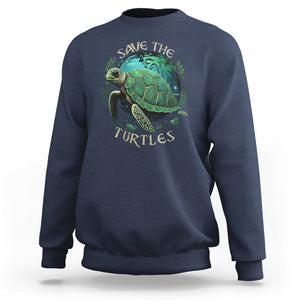 Ocean Day Sweatshirt Save The Turtles Sea Life TS02 Navy Printyourwear
