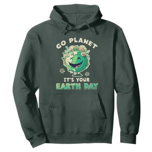 Earth Day Hoodie Go Planet It's Your Birthday Retro Groovy TS02 Dark Forest Green Printyourwear