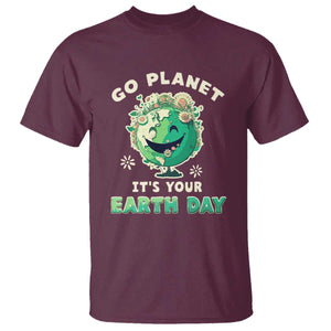 Earth Day T Shirt Go Planet It's Your Birthday Retro Groovy TS02 Maroon Printyourwear