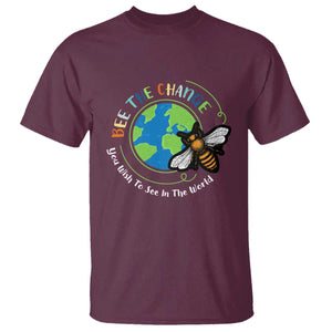 Earth Day T Shirt Bee The Change You Wish To See In The World Planet Honeybee TS02 Maroon Printyourwear