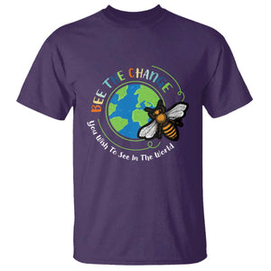 Earth Day T Shirt Bee The Change You Wish To See In The World Planet Honeybee TS02 Purple Printyourwear