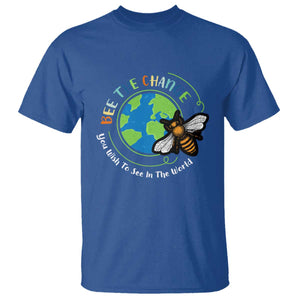Earth Day T Shirt Bee The Change You Wish To See In The World Planet Honeybee TS02 Royal Blue Printyourwear