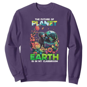 Teacher Earth Day Sweatshirt The Future Of Planet Is In My Classroom Cute Kids TS02 Purple Printyourwear