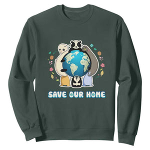 Earth Day Sweatshirt Wildlife Save Our Home Animals TS02 Dark Forest Green Printyourwear