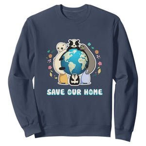 Earth Day Sweatshirt Wildlife Save Our Home Animals TS02 Navy Printyourwear