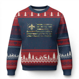 Scout Law Values Ugly Christmas Sweater American Camo Flag Retro Vintage TS02 Navy Red Print Your Wear