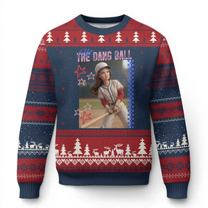 Hit The Dang Ball Funny Doll Baseball Graphic Ugly Christmas Sweater Sassy Sports Fan Gift TS02 Navy Red Print Your Wear