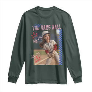 Hit The Dang Ball Funny Doll Baseball Graphic Long Sleeve Shirt Sassy Sports Fan Gift TS02 Dark Forest Green Print Your Wear