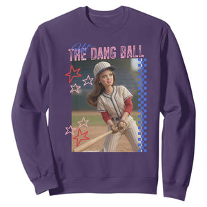 Hit The Dang Ball Funny Doll Baseball Graphic Sweatshirt Sassy Sports Fan Gift TS02 Purple Print Your Wear