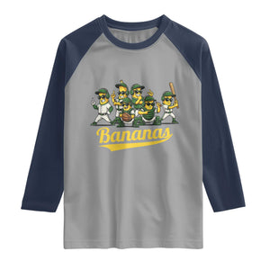 Cool Bananas Squad Playing Baseball Graphic Raglan Shirt for Sports Fans Entertainment TS02 Sport Gray Navy Print Your Wear