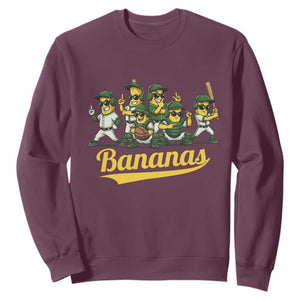 Cool Bananas Squad Playing Baseball Graphic Sweatshirt for Sports Fans Entertainment TS02 Maroon Print Your Wear