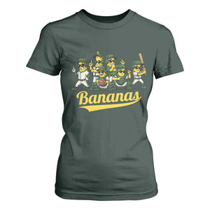 Cool Bananas Squad Playing Baseball Graphic T Shirt For Women for Sports Fans Entertainment TS02 Dark Forest Green Print Your Wear