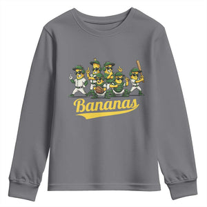 Cool Bananas Squad Playing Baseball Graphic Youth Sweatshirt for Sports Fans Entertainment TS02 Charcoal Print Your Wear