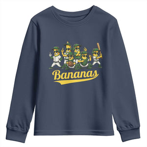 Cool Bananas Squad Playing Baseball Graphic Youth Sweatshirt for Sports Fans Entertainment TS02 Navy Print Your Wear