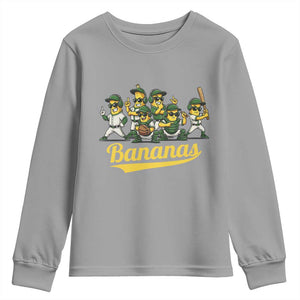 Cool Bananas Squad Playing Baseball Graphic Youth Sweatshirt for Sports Fans Entertainment TS02 Sport Gray Print Your Wear