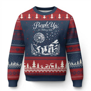 Purple Up For Military Kids Dandelion Inspirational Ugly Christmas Sweater Month of the Military Child Awareness Brat Support TS02 Navy Red Print Your Wear