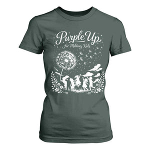Purple Up For Military Kids Dandelion Inspirational T Shirt For Women Month of the Military Child Awareness Brat Support TS02 Dark Forest Green Print Your Wear